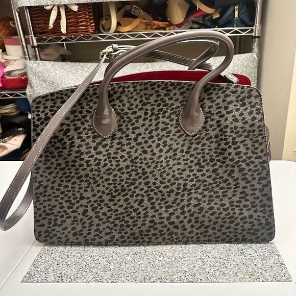 Alberta diCanio Animal Print Gray Large Italian Leather Satchel Handbag NEW - Picture 2 of 11